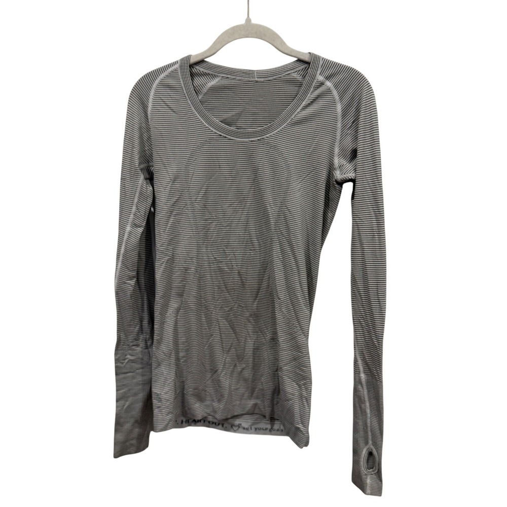 Lululemon‎ Swiftly Tech Long Sleeve Shirt Black White Stripe Size 6 Thumbholes